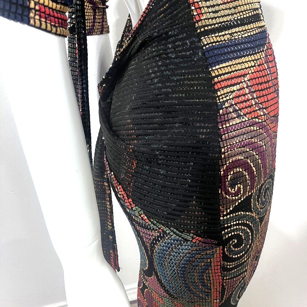 Vtg Yvonne LeFleur Italy Metallic Swirl Open Back Holiday Cocktail Dress Petite - Picture 5 of 11